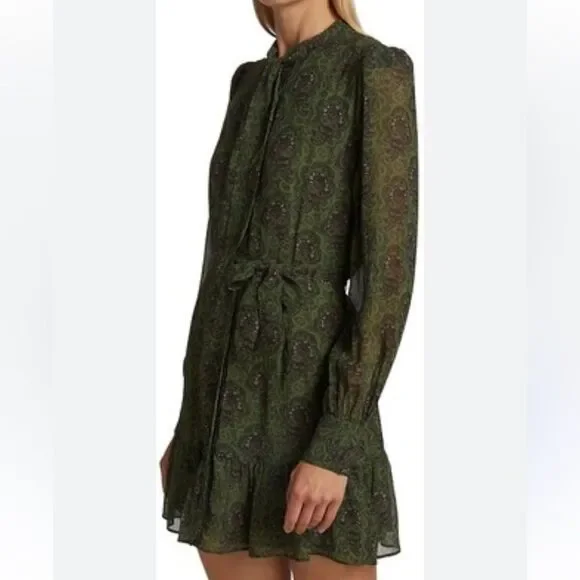Paige Vittoria Mini Multi Green Dress Long Sleeve Army Size XL - Picture 5 of 17
